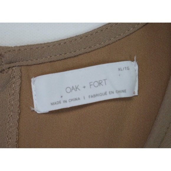 Oak + Fort Women's Belted Tunic Top XL Beige Short Sleeve Minimalist Split Front - Picture 3 of 6